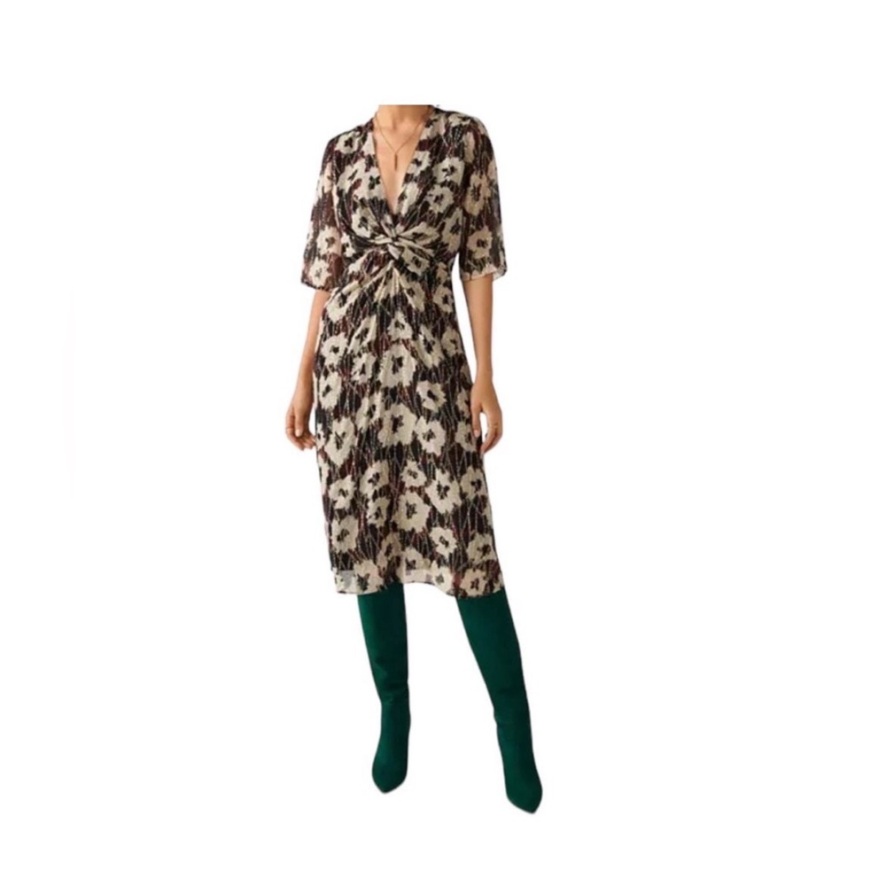 ba&sh dress Kaz Metallic floral print midi X-Small XS